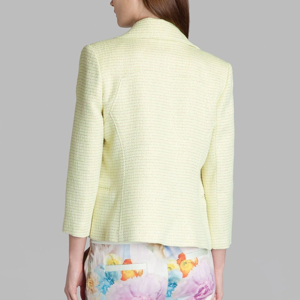 Ted Baker NEW Noira Yellow Lemon & Metallic Gold Tweed Zip Cropped Blazer Jacket - Picture 5 of 17